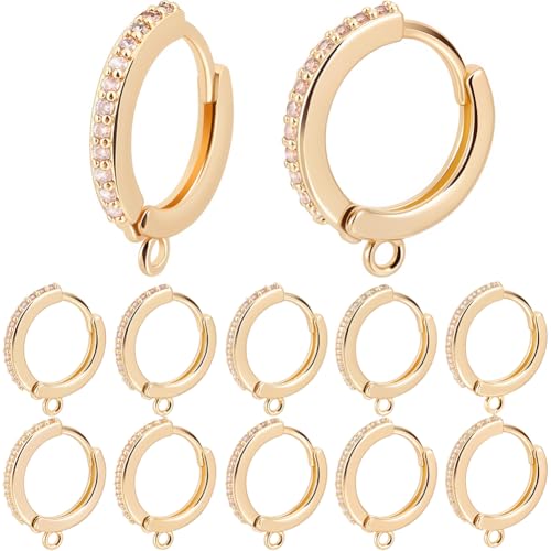 SUNNYCLUE 1 Box 12 Stück Echte 18 Karat Vergoldete Ohrringhaken Leverback Französische Ohrringhaken Runde Leverbacks Ohrhaken Aus Messing Mikropflaster Klare Zirkonia Creolen Beschläge Zur Schmuckhers von SUNNYCLUE