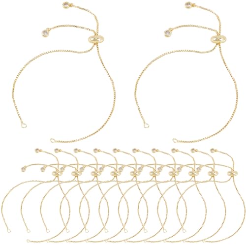 SUNNYCLUE 1 Box 12 Stück Echtes 18 Karat Vergoldetes Messing Kettenarmband Verstellbare Schiebearmbänder Metallperlen Verlängerungsketten Mit Zirkonia Charm Ende Für Schmuckherstellung DIY Handwerk Da von SUNNYCLUE