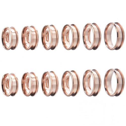 SUNNYCLUE 1 Box 12 Stück Edelstahl Ringrohlinge Gerillte Fingerringrohlinge Fassungen Roségold US Größe 7/8/9/10/11/12 Inlay Fingerringe Kernrohling Für Ringschmuckherstellung Kits Damen Herren DIY Ha von SUNNYCLUE