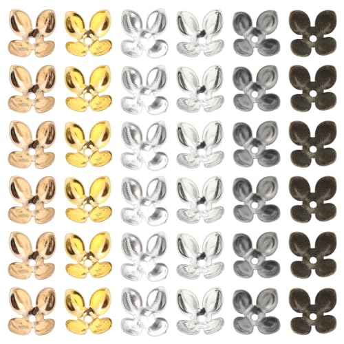 SUNNYCLUE 1 Box 120 Stück 6 Farben Gold Perlenkappe Kegel Blume Blütenblatt Perlenkappen 4 Blütenblatt Blumen Eisen Silber Abstandsperlen Endkappe Für Schmuckherstellung Perlensortimente DIY Ohrringe von SUNNYCLUE