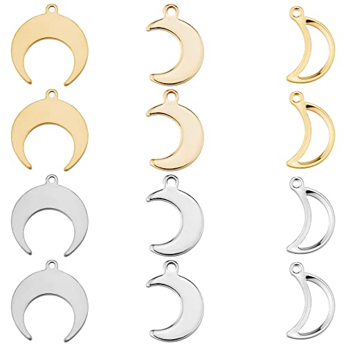 SUNNYCLUE 1 Box 120 Stück 6 Stile Halbmond Charms Goldmond Charms Großer Hohler Edelstahl Himmels Charm Mond Anhänger Für Die Schmuckherstellung DIY Ohrring Halsketten Armband Handwerk von SUNNYCLUE