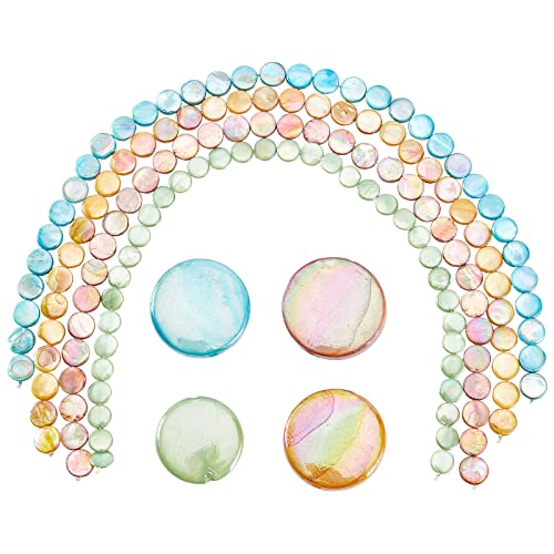 SUNNYCLUE 1 Box 136 Stück 4mm Flache Runde Muschelperlen Bunte Natürliche Süßwasser Scheiben Münzen Anhänger ab Plattierter Ozean Strand Hawaii Stil Für Schmuckherstellung DIY Ohrringe Halsketten von SUNNYCLUE