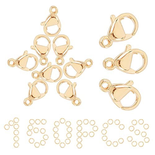 SUNNYCLUE 1 Box 150 Stück 18 Karat Vergoldet 9 mm Karabinerverschluss Biegeringe 50 Edelstahl Karabinerverschluss Mit 100 Biegeringen Hypoallergene Schmuckzubehörteile Für Die Schmuckherstellung von SUNNYCLUE
