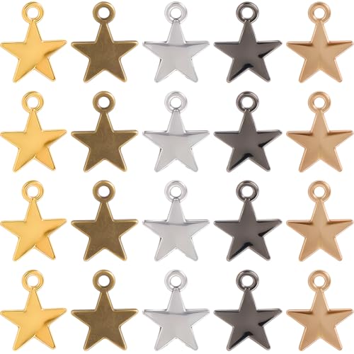 SUNNYCLUE 1 Box 150 Stück 5 Farben Mini Stern Anhänger Metall Sterne Anhänger Großpackung Legierung Tibetischer Stil Antik Silber Gold Schwarz Baumelnder Himmlischer Anhänger Für Die Schmuckherstellun von SUNNYCLUE