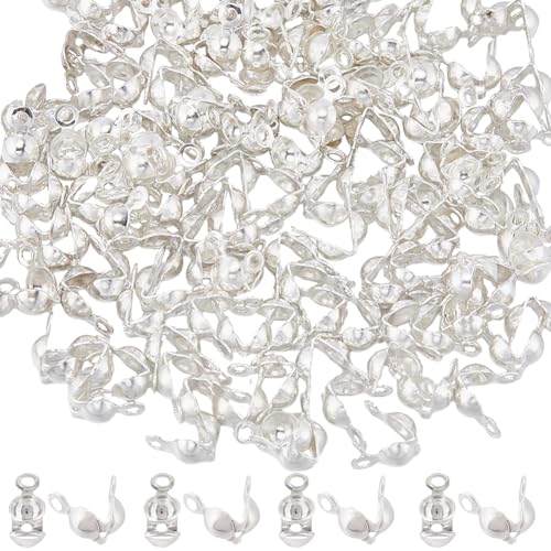 SUNNYCLUE 1 Box 150 Stück Edelstahl Perlenspitzen Silberfarbene Kalottenenden Muschelknotenabdeckung Umklappbare Perlenspitzen Großpackung Mit Quetschperlen Knotenabdeckungen Zur Schmuckherstellung En von SUNNYCLUE