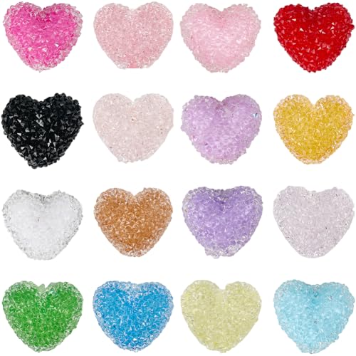 SUNNYCLUE 1 Box 16 Stück 16 Farben Herz Perlen Aus Kunstharz Herzen Strasssteine Gummibärchen Zucker Klobige Süßigkeiten Liebes Abstandshalter Leuchtende Perlenstifte Charms Für Schlüsselanhänger Schm von SUNNYCLUE