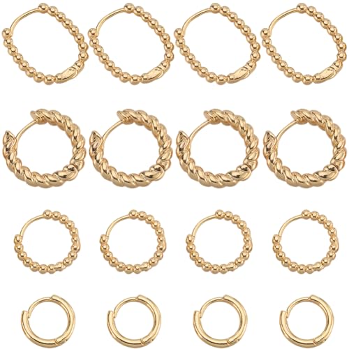 SUNNYCLUE 1 Box 16 Stück 8 Paar Huggie Creolen Runde Ohrhaken Echte 14 Karat Vergoldete Creolen Ohrringknorpel Messing Ohrhaken Beschläge Zur Schmuckherstellung Für Frauen DIY Ohrhänger Bastelbedarf von SUNNYCLUE