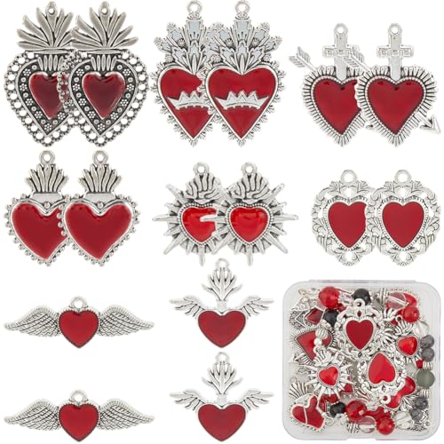 SUNNYCLUE 1 Box 16 Stück 8 Stile Herzflügel Anhänger Silberfarben Rotes Herz Emaille Anhänger Großpackung Antike Legierung Gothic Vintage Mexikanische Milagro Valentinstagsanhänger Für Die Schmuckhers SUNNYCLUE 1 Box 16 Stück 8 Stile Herzflügel Anhänger Silberfarben Rotes Herz Emaille Anhänger Großpackung Antike Legierung Gothic Vintage Mexikanische Milagro Valentinstagsanhänger Für Die Schmuckhers von SUNNYCLUE
