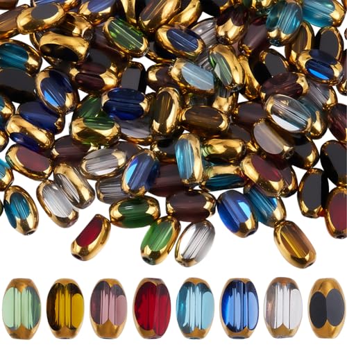 SUNNYCLUE 1 Box 160 Stück 8 Farben Facettierte Glasperlen Reisförmige Perlen Großpackung Bunt Goldener Rand Galvanisierter Kristall Ovales Fass Lose Abstandsperlen Für Die Schmuckherstellung Halskette von SUNNYCLUE