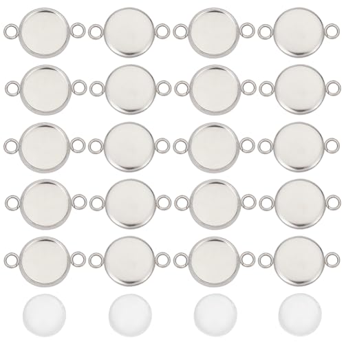 SUNNYCLUE 1 Box 160 Stück Cabochon Verbindungstablett 10 Mm Lünettenglieder 304 Edelstahl Anhängertabletts Verbindungs Anhängertablett Doppellöcher Foto Charm Lünetten Cabochon Fassungen Für Die Schmu von SUNNYCLUE