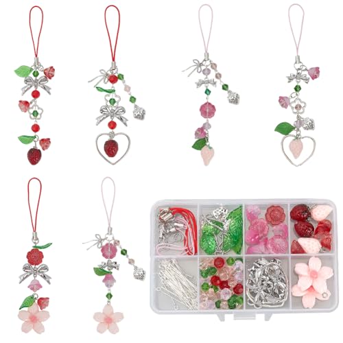 SUNNYCLUE 1 Box 163 Stück DIY 6 Sets Handy Anhänger Set Süßes Handy Anhänger Set Rosa Rot Frühling Schlüsselband Süße Florid Erdbeere Schleife Glasperlen Zum Dekorieren von Handyhüllen DIY Handtaschen SUNNYCLUE 1 Box 163 Stück DIY 6 Sets Handy Anhänger Set Süßes Handy Anhänger Set Rosa Rot Frühling Schlüsselband Süße Florid Erdbeere Schleife Glasperlen Zum Dekorieren von Handyhüllen DIY Handtaschen von SUNNYCLUE