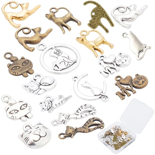 SUNNYCLUE 1 Box 18 Stile 72 Stück Kätzchen Charms Haustier Katze Anhänger Legierung Tiere Brief Liebe Herz Baumeln Bulk DIY Für Die Schmuckherstellung Charms Ohrring Zubehör Damen Erwachsene Tibetisch von SUNNYCLUE