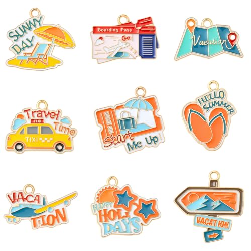 SUNNYCLUE 1 Box 18 Stück 9 Stile Emaille Reise Charms Reise Charms Großpackung Tibetische Metalllegierung Bunt Stern Strand Kamera Flugzeug Auto Reisende Anhänger Zur Schmuckherstellung Charms DIY Bas von SUNNYCLUE