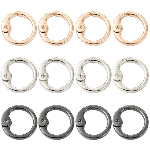 SUNNYCLUE 1 Box 18 Stück Federtorringe Trigger Spring O Ring 2,5 cm Metall Trigger Runde Schnappschnalle Schlüsselanhänger Haken Clip Schnappverschluss für Schlüsselanhänger Zubehör DIY Handwerk von SUNNYCLUE