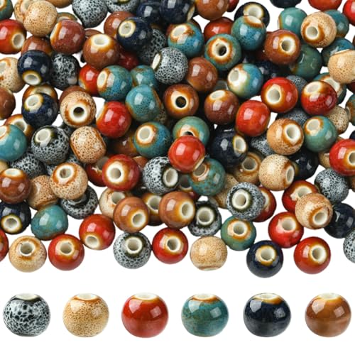 SUNNYCLUE 1 Box 180 Stück 6 Farben Glasierte Porzellanperlen Runde Keramikperlen Lose Ausgefallene Antike 9mm Runde Chinesische Porzellan Abstandshalter Für Die Schmuckherstellung Halsketten Armbände von SUNNYCLUE
