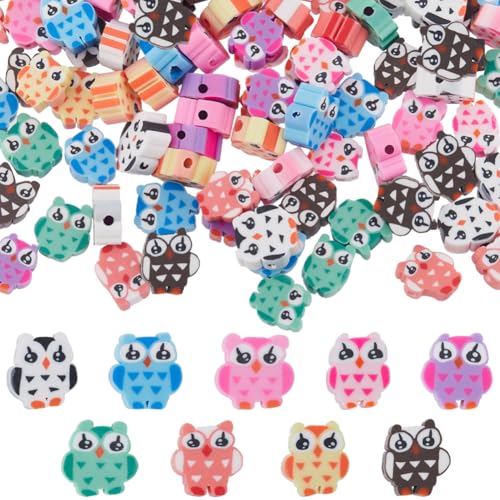 SUNNYCLUE 1 Box 180 Stück 9 Farben Eulenperlen Aus Polymer Ton Große Menge Weiche Bunte Cartoon Tiere Eulenform Abstandshalter Charm Perlen Für Die Schmuckherstellung Armbänder Halsketten Haarspangen von SUNNYCLUE