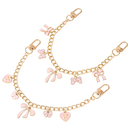 SUNNYCLUE 1 Box 2 Stück Valentinstag Schleife Tasche Kette Tasche Verlängerung Kette Kokette Rosa Schleife Charms Kurz Hellgold Handtasche Verlängerungsriemen mit Verschluss für Frauen Geldbörsen von SUNNYCLUE