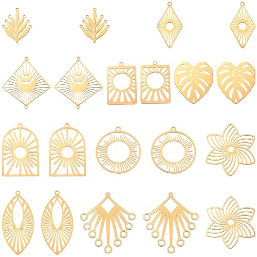 SUNNYCLUE 1 Box 20 Stück 10 Stile Filigrane Herzanhänger Hohle Anhänger Messing Blattgold Raute Florid Rechteck Vintage Verbindungsglieder Verbindungsstücke Beschläge Für Schmuck Halsketten Armbänder von SUNNYCLUE