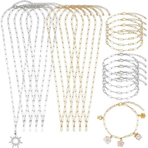 SUNNYCLUE 1 Box 20 Stück 18{6} cm Büroklammer Charm Halskette Büroklammer Armband Silber/Gold Edelstahl Kabel Karabinerverschluss Gliederketten Für Damen Und Herren Basteln DIY Schmuckherstellung Zube von SUNNYCLUE