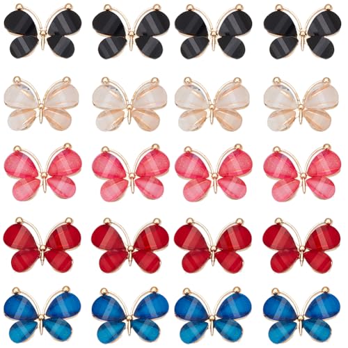 SUNNYCLUE 1 Box 20 Stück 5 Farben Schmetterlingsanhänger Aus Kristalllegierung Bunte Anhänger In Schmetterlingsform Große Metallfarbene Schmetterlings Insektenanhänger Zur Schmuckherstellung Zum Selbe von SUNNYCLUE