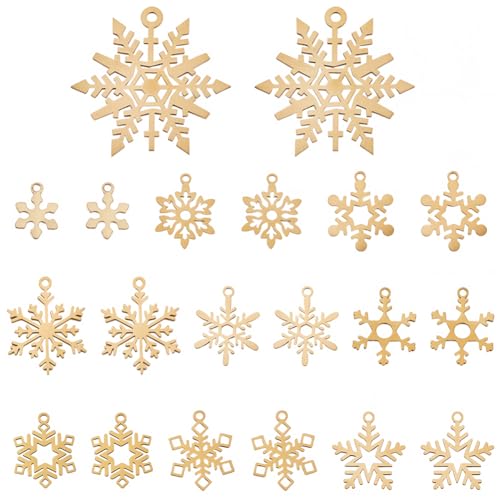SUNNYCLUE 1 Box 20 Stück Echte 18 Karat Vergoldete Schneeflocken Anhänger Goldener Weihnachtsanhänger Edelstahl Winter Weihnachts Schneeflocken Anhänger Für Schmuckherstellung Basteln Ohrringe Halsket von SUNNYCLUE