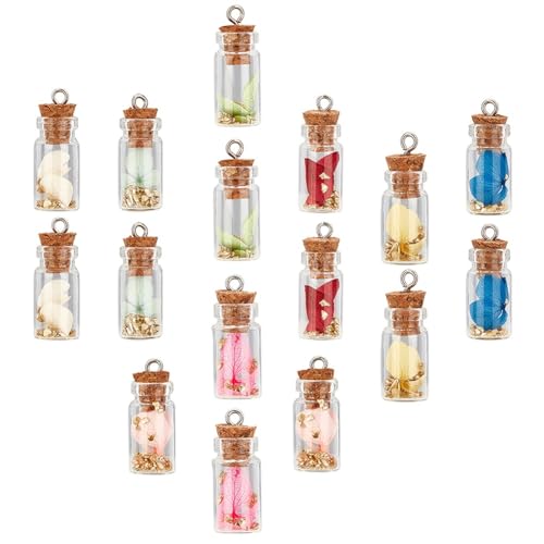 SUNNYCLUE 1 Box 20 Stück Glasflaschen-Halsketten-Charms Mini-Glasflaschen-Charms Glas-Wunschflasche-Halskette Für Halsketten-Ohrring-Schlüsselketten-Dekoration Handwerk Schmuckherstellung, Gemischte von SUNNYCLUE