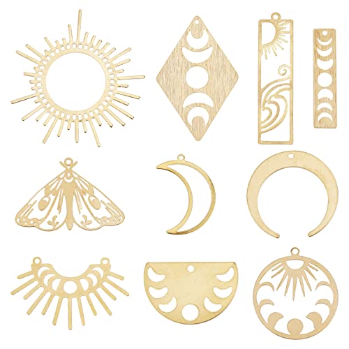 SUNNYCLUE 1 Box 20 Stück Mond Charms Mondphasen Charm Sonne Messing Halbmond Schmetterlings Amulette Rechteck Doppelseitig Flach Rund Hohl Reize Für Die Schmuckherstellung Reize Halsketten Ohrringe von SUNNYCLUE
