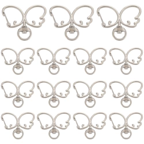 SUNNYCLUE 1 Box 20 Stück Silberne Karabinerhaken Mit Drehgelenk Schmetterlings Schlüsselanhänger Clip Metallfeder Legierungsringe Karabinerverschlüsse Schnappschnalle Niedliche Schlüsselanhänger Befun von SUNNYCLUE