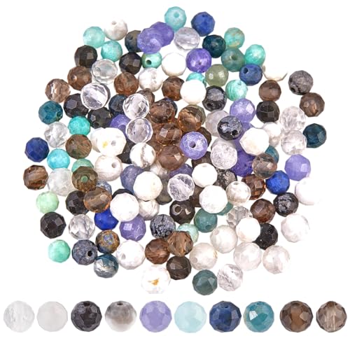 SUNNYCLUE 1 Box 200 Stück 10 Stile Facettierte Naturperlen Natursteinperlen Mix 3mm Bunte Runde Kugel Rondelle Edelstein Lose Abstandsperle Zur Schmuckherstellung Charms Armbänder Halsketten Zubehör von SUNNYCLUE
