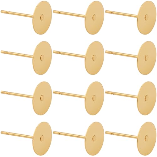 SUNNYCLUE 1 Box 200 Stück Ohrstecker Aus Echtem 24 Karat Vergoldetem Edelstahl Ohrstecker Lose 8mm Flache Rückseite Runde Pad Rohlinge Mutternstecker Beschläge Für DIY Ohrringe Basteln Schmuckherstel von SUNNYCLUE