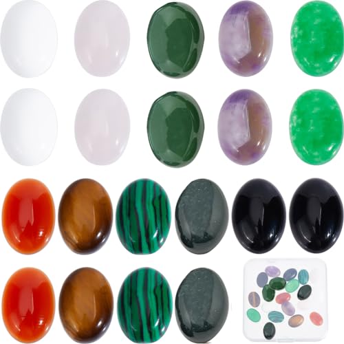 SUNNYCLUE 1 Box 22 Stück Stein Cabochons Mit Flacher Rückseite Natürliche Edelstein Cabochons Ovaler Kabochons 14x10 mm Flache Rückseite Ohne Loch Tigerauge Amethyst Rosenquarz Flache Piemont DIY von SUNNYCLUE