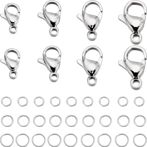 SUNNYCLUE 1 Box 230 Stück Edelstahl Karabinerverschlüsse Offene Biegeringe 80 Stück 4 Größen Kleine Schmuckverschlüsse Verbinder Armband Clips Verschlüsse 150 Stück 3 Größen Biegeringe Für Schmuckhers von SUNNYCLUE