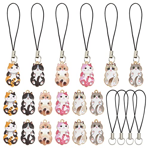 SUNNYCLUE 1 Box 24 Set 6 Styles Handys Charms Strap Kawaii Handys Charm Süße Katze Tier Haustiere Handys Charms Für Frauen Erwachsene DIY Geldbörse Schlüsselanhänger Moblie Phoness Hülle Kameratasche von SUNNYCLUE