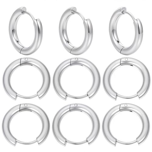 SUNNYCLUE 1 Box 24 Stück 12 Paar Huggie Hoops Brisur Ohrringhaken Edelstahl Creolen 14 mm Runde Brisur Ohrringe Hypoallergene Brisur Ohrhaken Für Schmuckherstellungszubehör von SUNNYCLUE