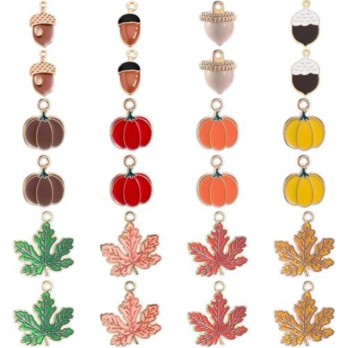 SUNNYCLUE 1 Box 24 Stück Herbst Charms Ahornblatt Charm Legierung Emaille Herbst Charms Thanksgiving Blätter Kürbis Nuss Charm Für Schmuckherstellung Charms Urlaub DIY Ohrring Armband Halskette Fraue von SUNNYCLUE