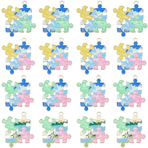 SUNNYCLUE 1 Box 24 Stück Puzzle Charms Große Puzzle Charms Legierung Emaille Bunt Grün Rosa Rot Dunkelblau Gelb Mini Quadrat Puzzleteil Charms Für Die Schmuckherstellung Charms Ohrringe Halsketten Kun von SUNNYCLUE
