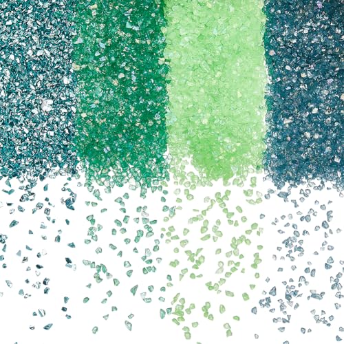 SUNNYCLUE 1 Box 240g 4 Farben Grün Zerstoßenes Glas Zerbrochene Kristallstücke Unregelmäßige Grobe Metallic Streusel Flocken Glitzerdekor Kleine Splitter Für Nagelkunst Vasenfüller Epoxidharz Schmuck von SUNNYCLUE
