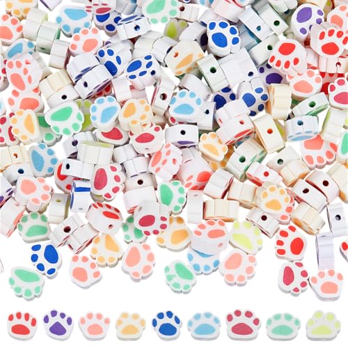 SUNNYCLUE 1 Box 270 Stück 9 Stile Pfotenabdruck Perlen Aus Polymer Ton Großpackung Bunt Weich Handgefertigt Tiere Hundekrallenabdrücke Lose Abstandsperlen Für Die Schmuckherstellung Armbänder Halskett von SUNNYCLUE