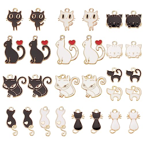 SUNNYCLUE 1 Box 28 Stück 14 Stile Katzen Charms Katzen Emaille Charms Süßer Tier Charme Herz Hübsches Kätzchen Charme Emaille Kätzchen Anhänger Für Die Schmuckherstellung Anhänger DIY Armband Basteln von SUNNYCLUE