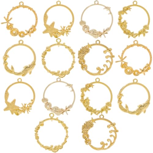 SUNNYCLUE 1 Box 28 Stück 7 Stile Offene Lünetten Charms Mit Meeresmotiv Goldene Lünetten Charms Metalllegierung Sommer Ozean Thema Delfin Seestern Wal Muschel Anhänger Für Die Schmuckherstellung Halsk von SUNNYCLUE
