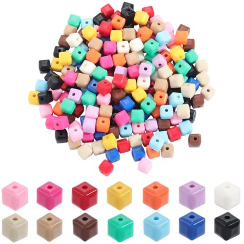 SUNNYCLUE 1 Box 280 Stück 14 Farben Acryl Würfelperlen Quadratische Kunststoffperlen 7mm Facettiert Geometrisch Bunt Lose Abstandshalter Für Schmuckherstellung DIY Basteln Ohrringe Armbänder Halskett von SUNNYCLUE