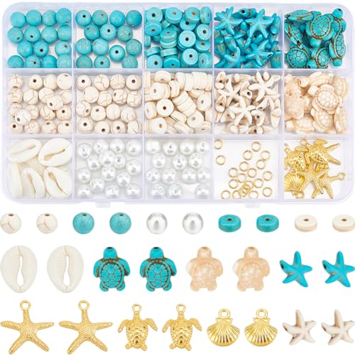 SUNNYCLUE 1 Box 292 Stück Meeresschildkröten Perlen Muschel Seestern Perlen Türkisfarbene Glücksperlen Ozean Sommer Hawaii Meerestier Beads Muschel Anhänger Zur Schmuckherstellung Beads Sets Für von SUNNYCLUE