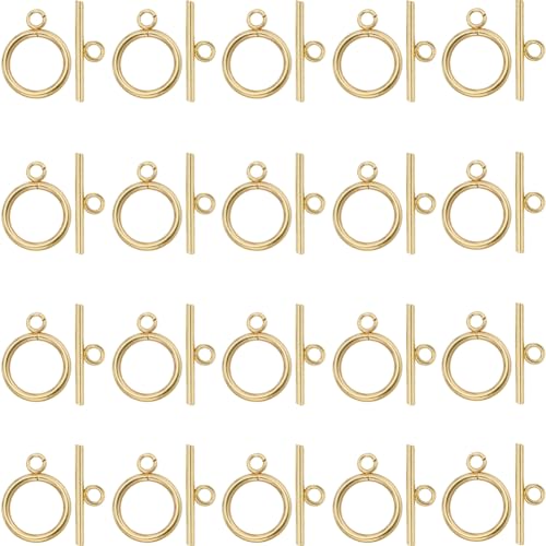SUNNYCLUE 1 Box 30 Sets Echte 18K Vergoldete Verschlüsse Edelstahl Knebelverschluss T Steg O Ring Verbindungsglieder Verschlüsse Runder Metall OT Verschluss Für Schmuckherstellung Verschlüsse Verbinde von SUNNYCLUE
