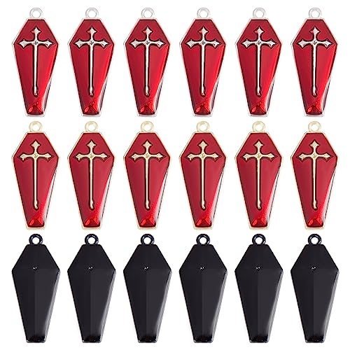 SUNNYCLUE 1 Box 30 Stück 3 Farben Schwarz Rot Kleiner Sarganhänger Sarganhänger Großes Gruseliges Thema Gothic Halloween Anhänger Kreuzanhänger Für Schmuckherstellung Charms DIY Armband Halskette Ohrr von SUNNYCLUE