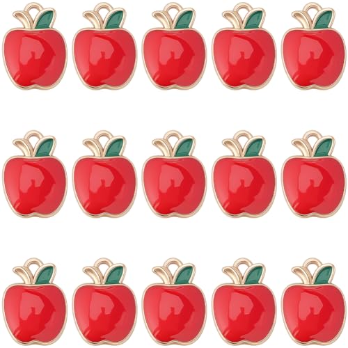 SUNNYCLUE 1 Box 30 Stück Lehrer Anhänger Obst Emaille Anhänger Weihnachten Rote Äpfel Lebensmittel Goldene Legierung Schule Metall Kleine Anhänger Fundstücke Für Die Schmuckherstellung Halsketten Armb von SUNNYCLUE