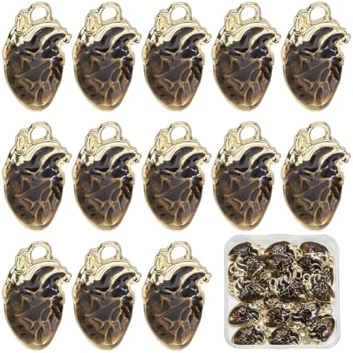 SUNNYCLUE 1 Box 30 Stück Menschlicher Herz Anhänger Gothic Anhänger Großpackung Legierung Schwarzes Emaille Metall Anatomische Antike Silber Gothic 3D Organ Anhänger Für Die Schmuckherstellung von Fra von SUNNYCLUE