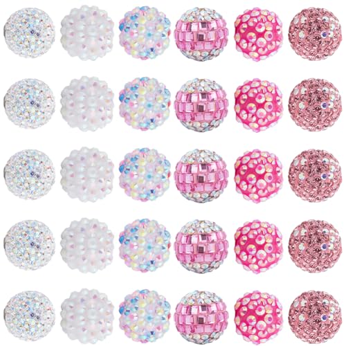 SUNNYCLUE 1 Box 30 Stück Rosa 16mm Disco Perlen Kristallkugeln Funkelnde Strasssteine Pavé Perlen Glitzernde Fokalperlen Für Die Schmuckherstellung DIY Bastelarbeiten Halsketten Schlüsselanhänger Perl von SUNNYCLUE