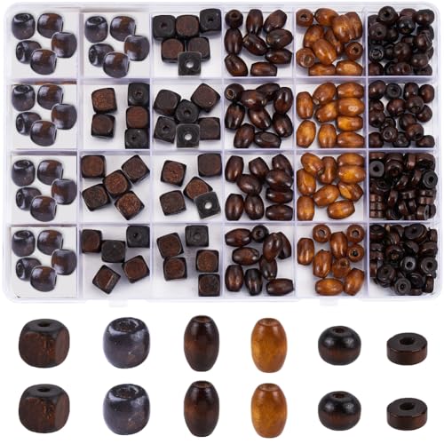 SUNNYCLUE 1 Box 300 Stück 6 Stile Verschiedene Holzperlen Röhren Holzperlen Großpackung Natürlich Oval Fass Zylinder Makramee Glatt Abstandshalter Mini Perle Für Die Schmuckherstellung Armbänder Halsk von SUNNYCLUE