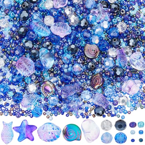 SUNNYCLUE 1 Box 3100 + Stück Ozeanperlen Set Glas Meeresperlen Seestern Muschel Fischperle Sommer Hawaii Ozeantierperle Violette Glasperlen Abstandsperlen Zur Schmuckherstellung DIY Armband Ohrringe H von SUNNYCLUE