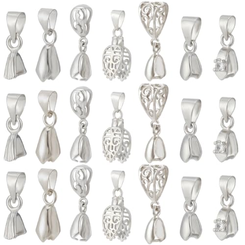 SUNNYCLUE 1 Box 35 Stück Quetschbügel Silberne Messing Klemmverschlussbügel Filigrane Eispickel Klemmbügelhaken Mit Aufhängeösen Großer Anhänger Perlenverbinder Strass Schnappbügelhaken Für Schmuckver von SUNNYCLUE